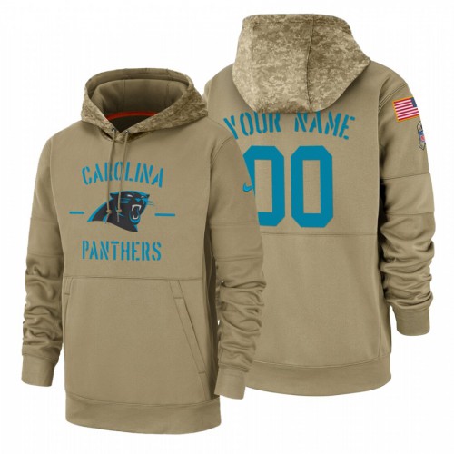 Carolina Panthers Custom Tan 2019 Salute To Service Name & Number Sideline Therma Pullover Hoodie