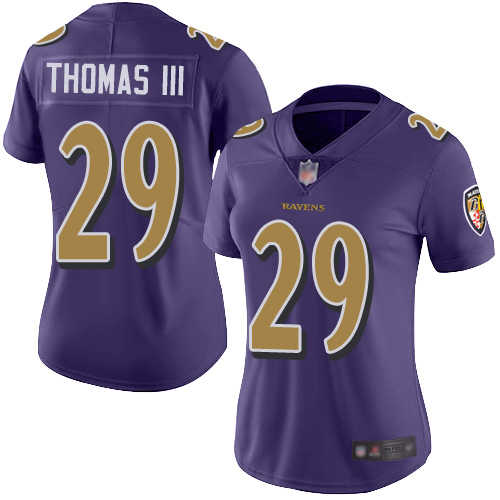 Baltimore Ravens #29 Earl Thomas III Purple Women's Stitched Limited Rush Jersey Womens