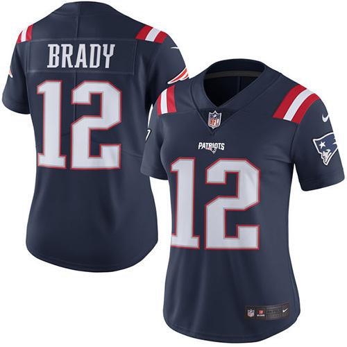 Patriots #12 Tom Brady Navy Blue Women's Stitched Limited Rush Jersey