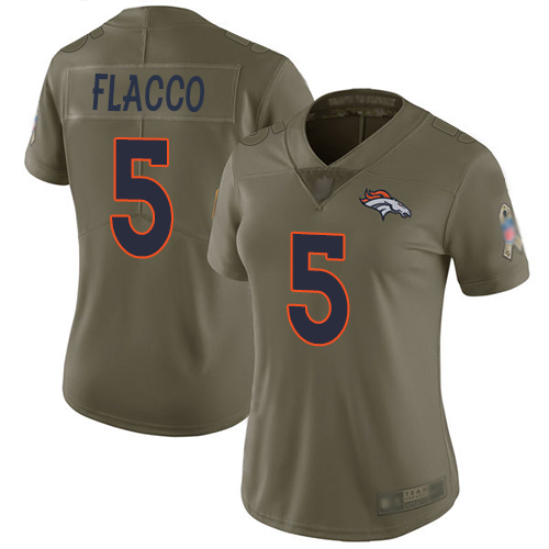 Denver Broncos #5 Joe Flacco Olive Women's Stitched Limited 2017 Salute to Service Jersey Womens