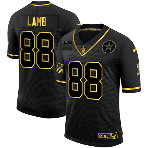 Dallas Cowboys #88 CeeDee Lamb Men's 2020 Salute To Service Golden Limited Jersey Black