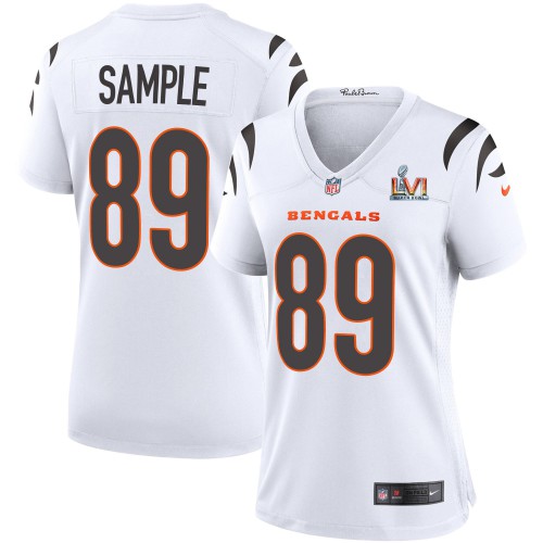Cincinnati Cincinnati Bengals #89 Drew Sample White Super Bowl LVI Patch Women's Game Jersey Womens