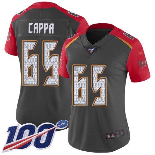 Tampa Bay Buccaneers #65 Alex Cappa Gray Women's Stitched Limited Inverted Legend 100th Season Jersey Womens