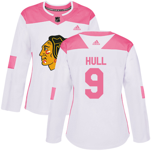 Adidas Chicago Blackhawks #9 Bobby Hull White/Pink Authentic Fashion Women's Stitched Jersey Womens