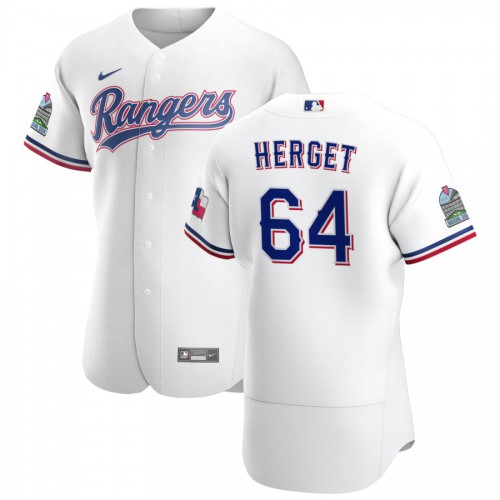 Texas Texas Rangers #64 Jimmy Herget Men's White Home 2020 Authentic Patch Player Jersey Men's