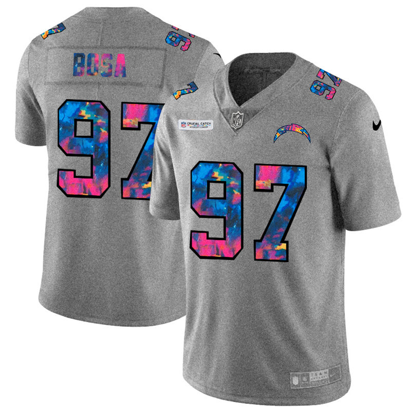 Los Angeles Chargers #97 Joey Bosa Men's Multi-Color 2020 Crucial Catch Jersey Greyheather