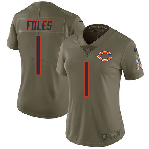 Bears #1 Justin Fields Olive Women's Stitched Limited 2017 Salute To Service Jersey