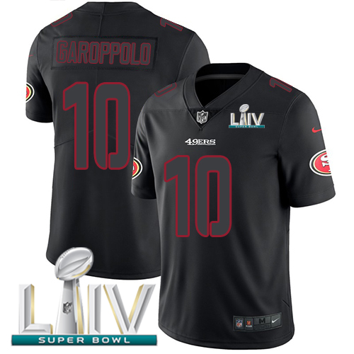 49ers #10 Jimmy Garoppolo Black Super Bowl LIV 2020 Men's Stitched Limited Rush Impact Jersey