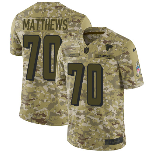 Atlanta Falcons #70 Jake Matthews Camo Youth Stitched Limited 2018 Salute to Service Jersey Youth