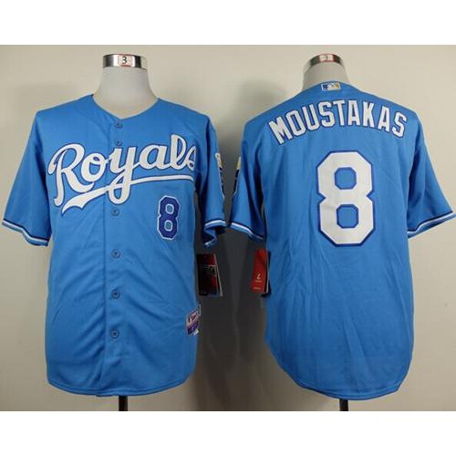 Kansas City Royals #8 Mike Moustakas Light Blue Alternate 1 Cool Base Stitched Jersey Men's