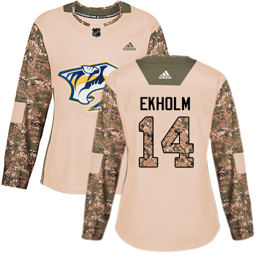Adidas Nashville Predators #14 Mattias Ekholm Camo Authentic 2017 Veterans Day Women's Stitched Jersey Womens
