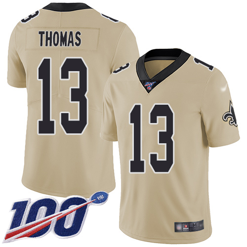 Saints #13 Michael Thomas Gold Men's Stitched Limited Inverted Legend 100th Season Jersey