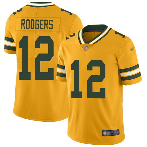 Packers #12 Aaron Rodgers Gold Men's Stitched Limited Inverted Legend Jersey