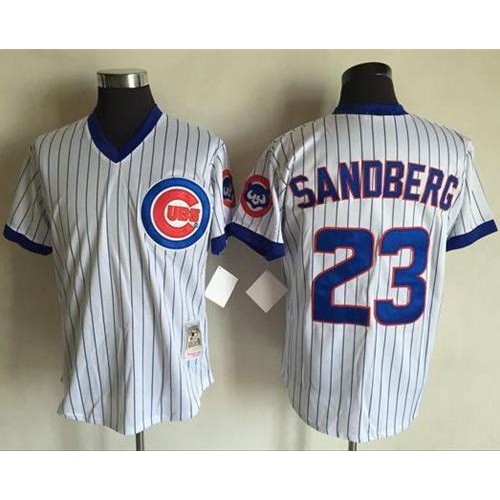 Mitchell And Ness Chicago Cubs #23 Ryne Sandberg White(Blue Strip) Throwback Stitched Jersey Men's