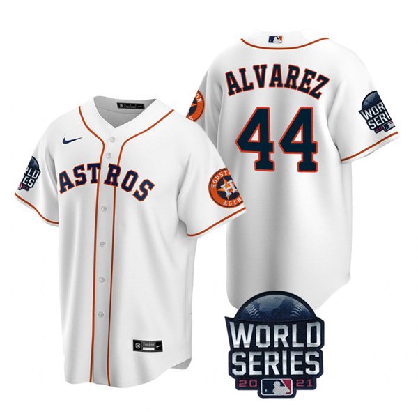 Houston Astros #44 Yordan Alvarez Men's 150th Anniversary 2021 World Series Game Jersey - White