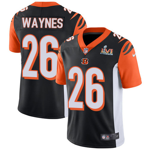 Cincinnati Bengals #26 Trae Waynes Black Team Color Super Bowl LVI Patch Youth Stitched Vapor Untouchable Limited Jersey Youth
