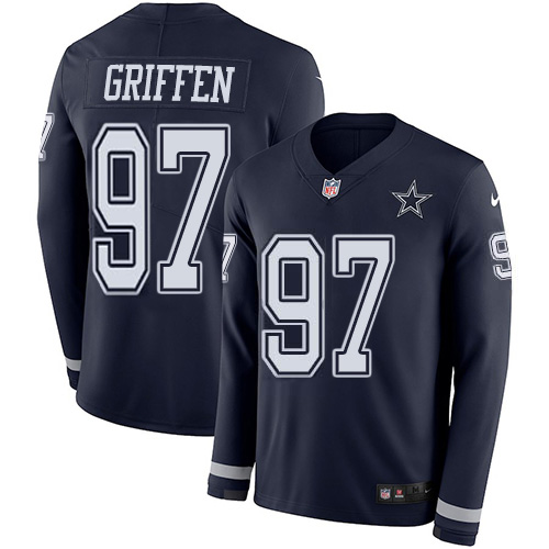 Dallas Cowboys #97 Everson Griffen Navy Blue Team Color Youth Stitched Limited Therma Long Sleeve Jersey Youth