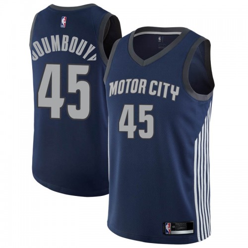 Detroit Pistons #45 Sekou Doumbouya Navy Swingman City Edition Jersey Mens