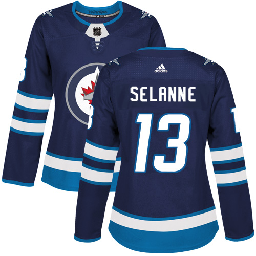 Adidas Winnipeg Jets #13 Teemu Selanne Navy Blue Home Authentic Women's Stitched Jersey Womens