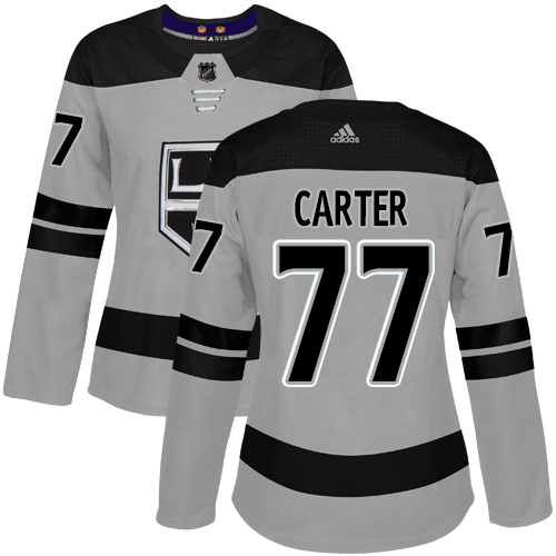 Adidas Los Angeles Kings #77 Jeff Carter Gray Alternate Authentic Women's Stitched Jersey Womens
