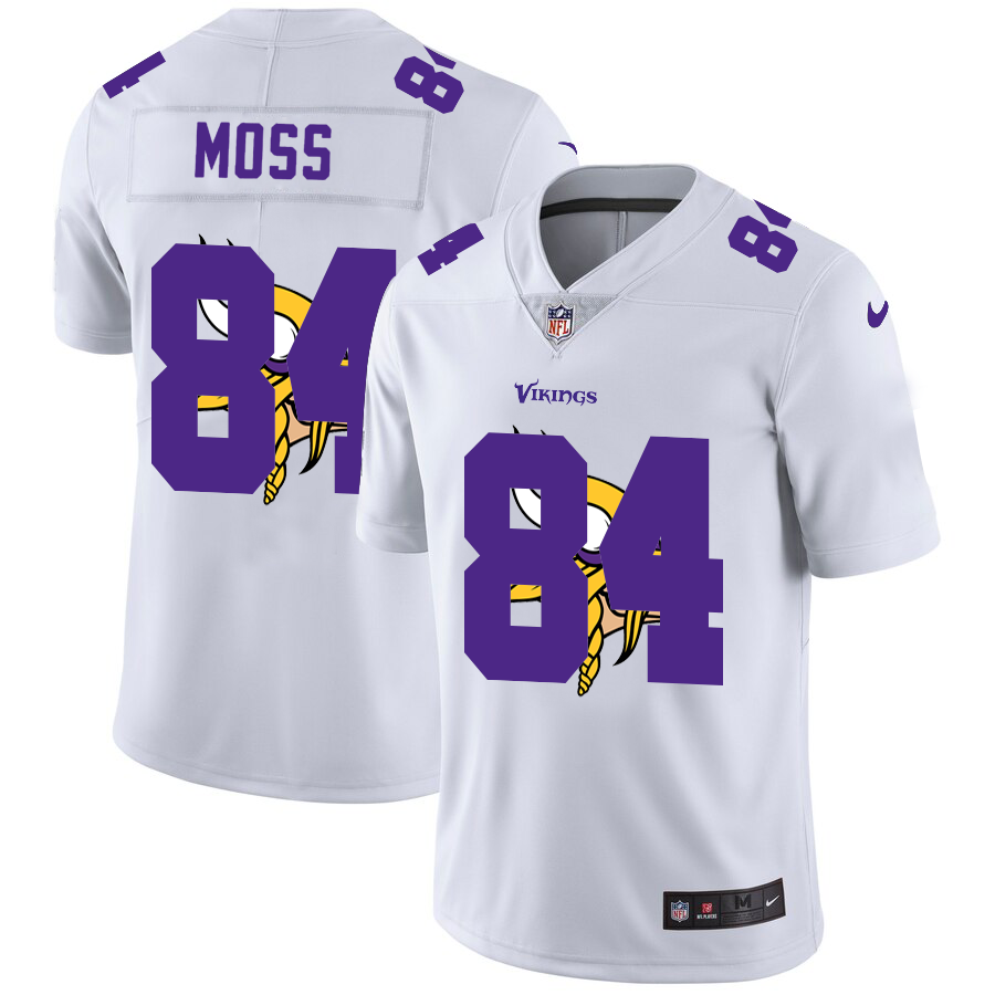 Minnesota Vikings #84 Randy Moss White Men's Team Logo Dual Overlap Limited Jersey