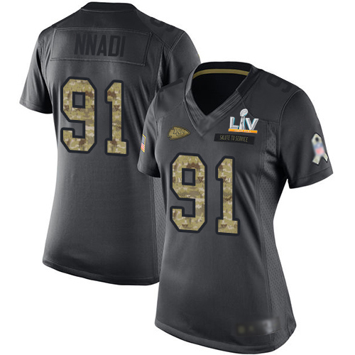 Kansas City Chiefs #91 Derrick Nnadi Black Women's Super Bowl LV Bound Stitched Limited 2016 Salute to Service Jersey Womens