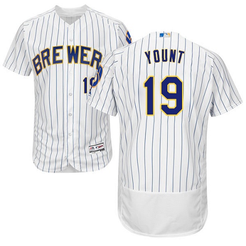 Milwaukee Brewers #19 Robin Yount White Strip Flexbase Authentic Collection Stitched Jersey Men's
