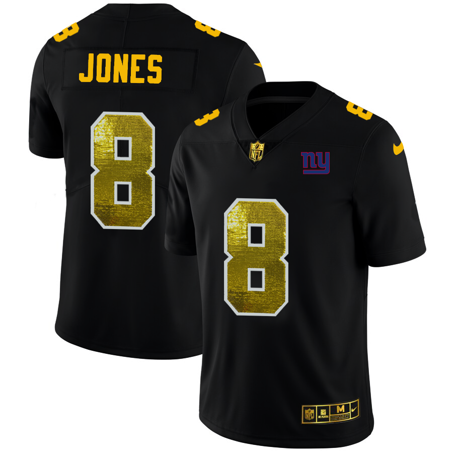 New York Giants #8 Daniel Jones Men's Black Golden Sequin Vapor Limited Jersey
