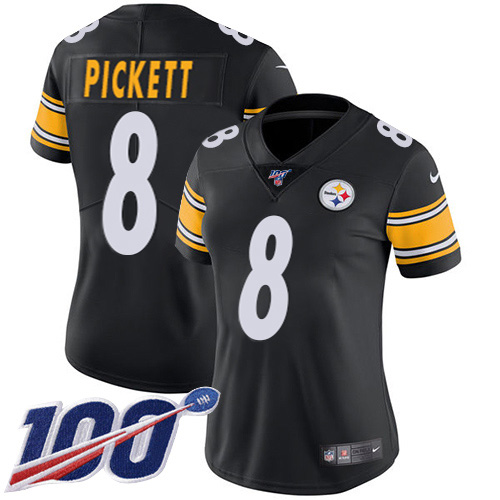 Steelers #8 Kenny Pickett Black Team Color Women's Stitched 100th Season Vapor Limited Jersey