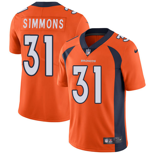 Broncos #31 Justin Simmons Orange Team Color Youth Stitched Vapor Untouchable Limited Jersey