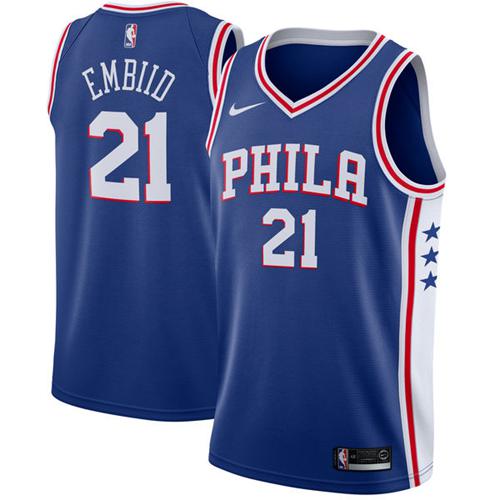 Philadelphia 76ers #21 Joel Embiid Blue Swingman Icon Edition Jersey Mens
