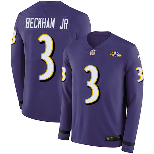 Ravens #3 Odell Beckham Jr. Purple Team Color Men's Stitched Limited Therma Long Sleeve Jersey