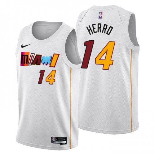 Miami Heat #14 Tyler Herro Mens 2022-23 City Edition Jersey - Cherry Blossom White Mens