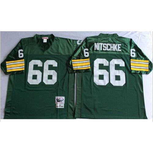 Mitchell And Ness 1966 Green Bay Packers #66 Ray Nitschke Green Throwback Stitched Jersey Men's