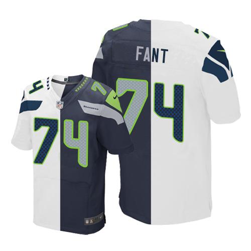 Seattle Seahawks #74 George Fant White/Steel Blue Men's Stitched Elite Split Jersey Men's