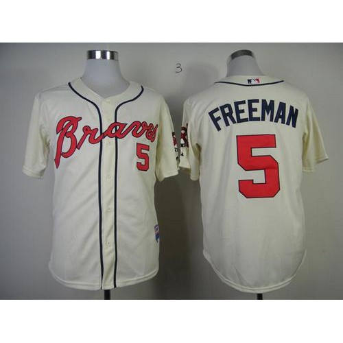 Atlanta Braves #5 Freddie Freeman Cream Alternate Cool Base Stitched Jersey Men's
