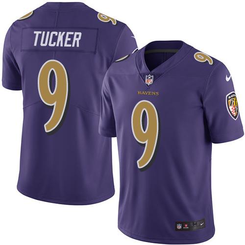 Ravens #9 Justin Tucker Purple Men's Stitched Limited Rush Jersey