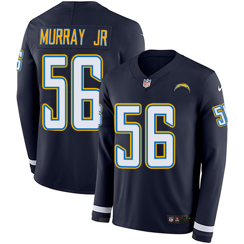 Los Angeles Chargers #56 Kenneth Murray Jr Navy Blue Team Color Men's Stitched Limited Therma Long Sleeve Jersey Men's