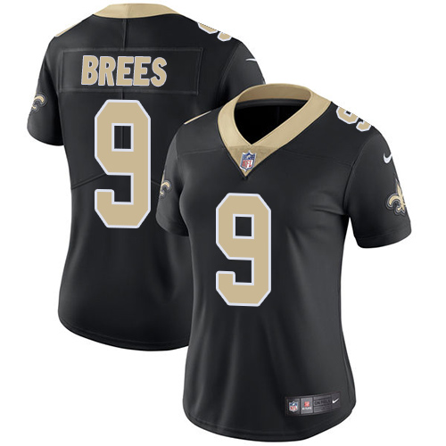 Saints #9 Drew Brees Black Team Color Women's Stitched Vapor Untouchable Limited Jersey