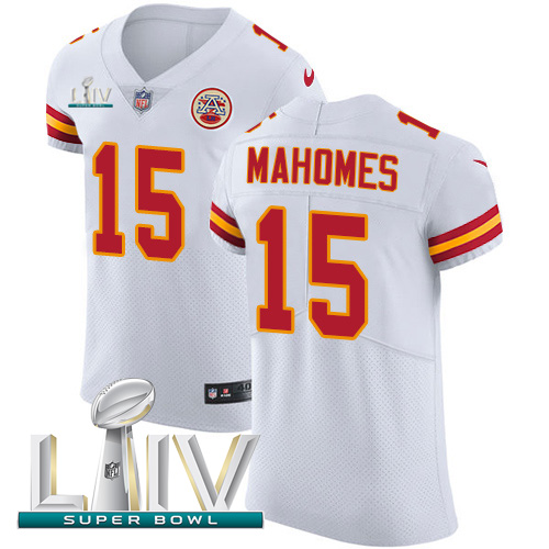 Chiefs #15 Patrick Mahomes White Super Bowl LIV 2020 Men's Stitched New Elite Jersey