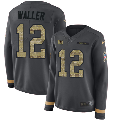 Giants #12 Darren Waller Anthracite Salute To Service Women's Stitched Limited Therma Long Sleeve Jersey