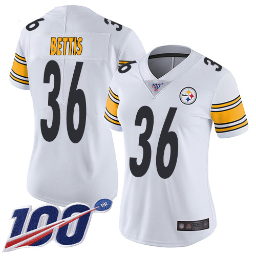 Steelers #36 Jerome Bettis White Women's Stitched 100th Season Vapor Limited Jersey
