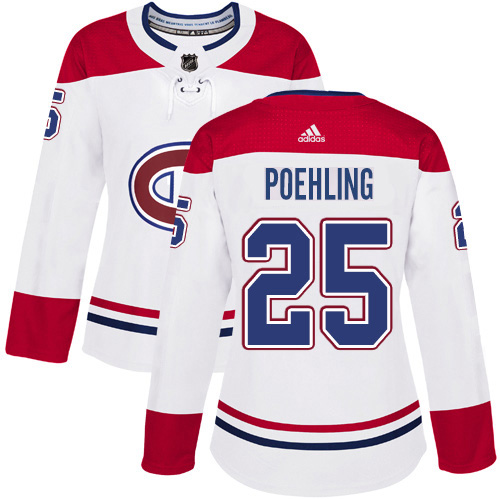 Adidas Montreal Canadiens #25 Ryan Poehling White Road Authentic Women's Stitched Jersey Womens
