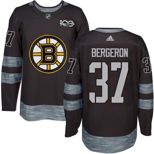 Adidas Boston Bruins #37 Patrice Bergeron Black 1917-2017 100th Anniversary Stitched Jersey Men's