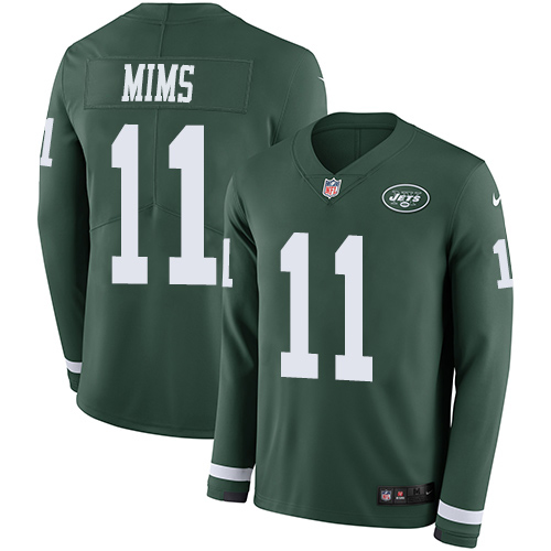New York Jets #11 Denzel Mim Green Team Color Men's Stitched Limited Therma Long Sleeve Jersey Men's