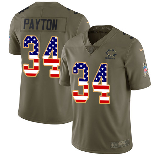 Bears #34 Walter Payton Olive/USA Flag Youth Stitched Limited 2017 Salute To Service Jersey