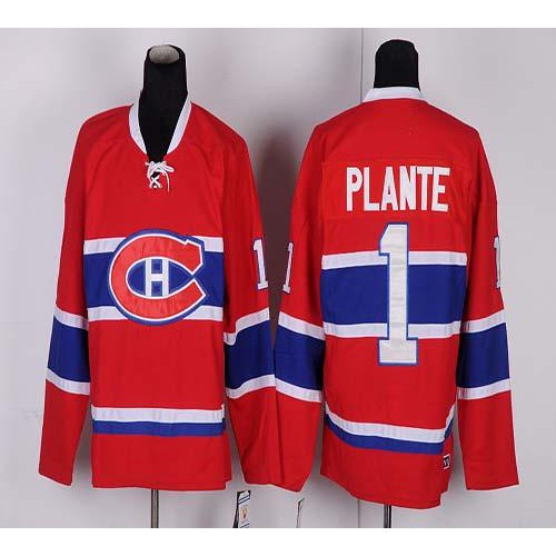 Montreal Canadiens #1 Jacques Plante Red CH CCM Throwback Stitched Jersey Men's