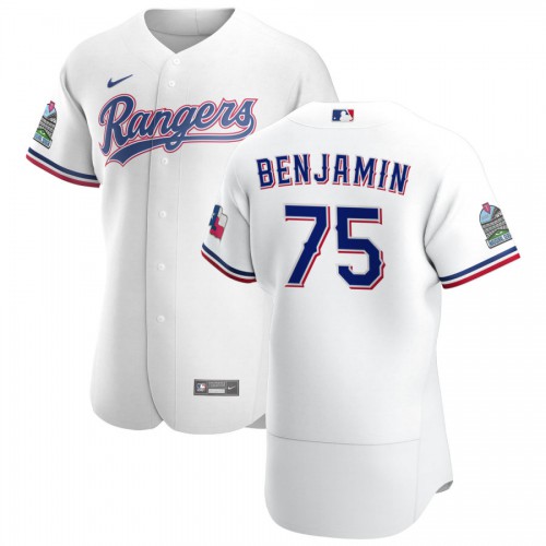 Texas Texas Rangers #75 Wes Benjamin Men's White Home 2020 Authentic Patch Player Jersey Men's