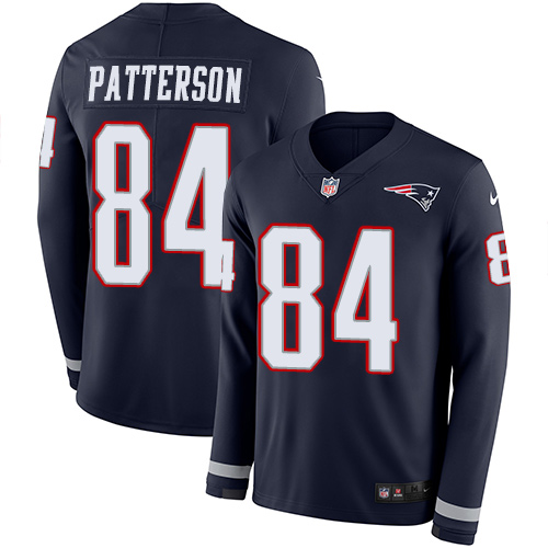 New England Patriots #84 Cordarrelle Patterson Navy Blue Team Color Men's Stitched Limited Therma Long Sleeve Jersey Men's