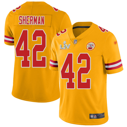 Kansas City Chiefs #42 Anthony Sherman Gold Youth Super Bowl LV Bound Stitched Limited Inverted Legend Jersey Youth